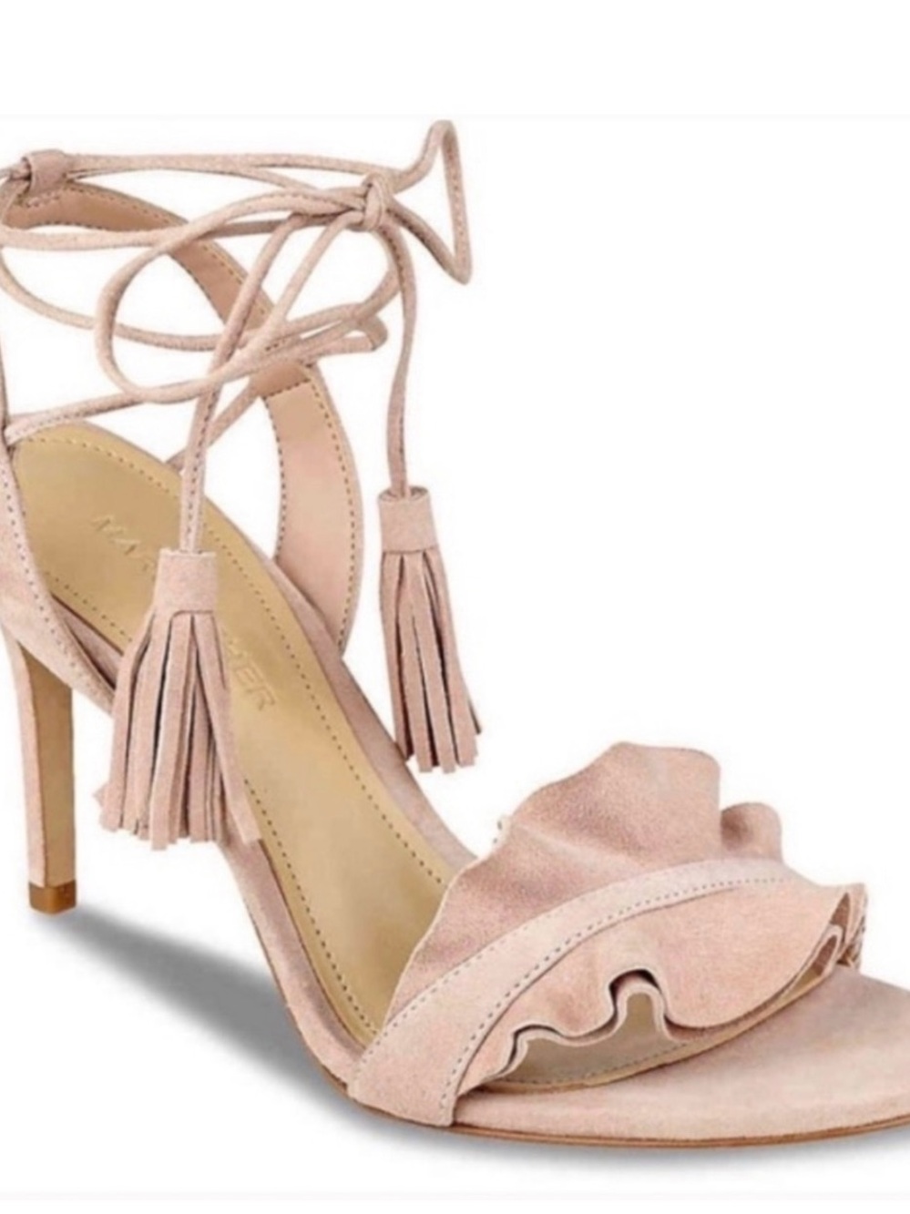 Marc Fisher Blush Suede Ruffle Lace-Up Heels